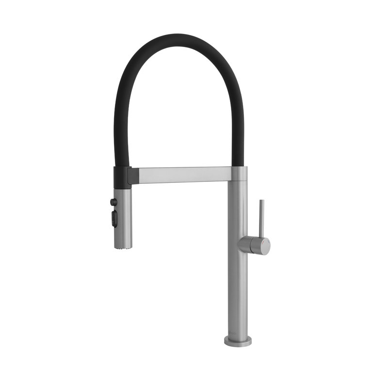 One Hole Single Handle Kitchen Faucet with Pull-Out Sprayer in Stainless Steel, Stainless Steel/Matte Black