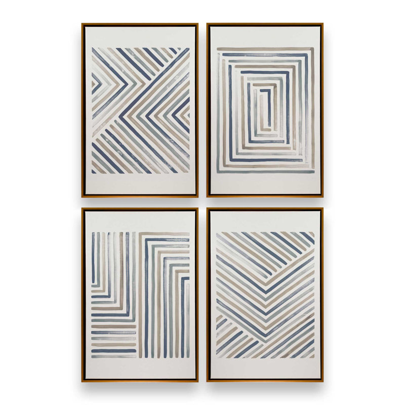 Linear Visions Set of 4, 49" H x 132" W, Polished Gold Floater Framed