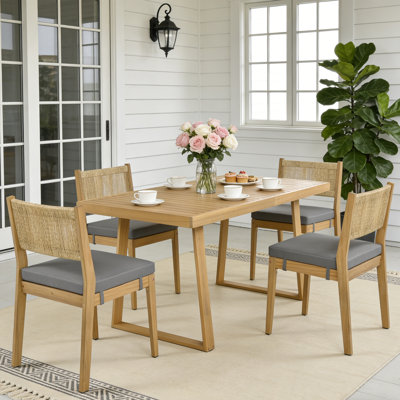 Ensemble repas pour 4 personnes en bois d'acacia avec coussins (ensemble de 5)