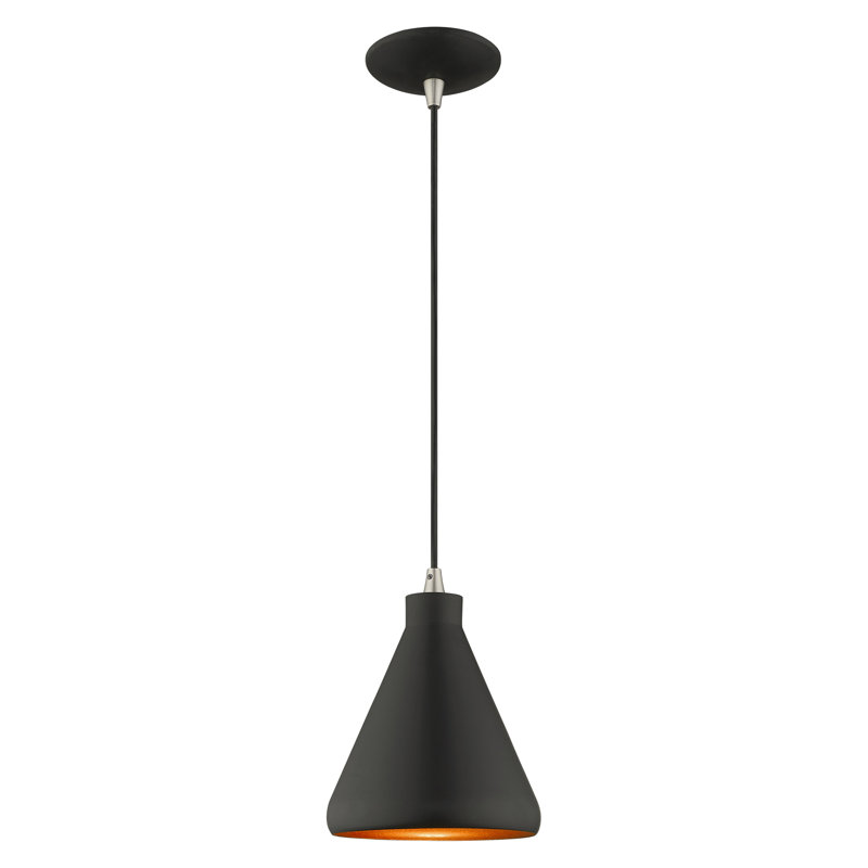 Luminaire suspendu conique à 1 lumière Schultz, Noir, H 14 po x l 7 po x P 7 po