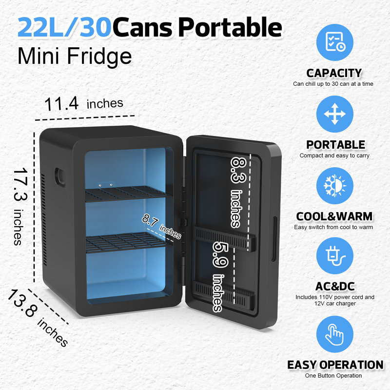 Mini réfrigérateur Advwin 22L pour chambre à coucher, refroidisseur et réchaud portable 12v DC, mini réfrigérateur pour bureau de voiture