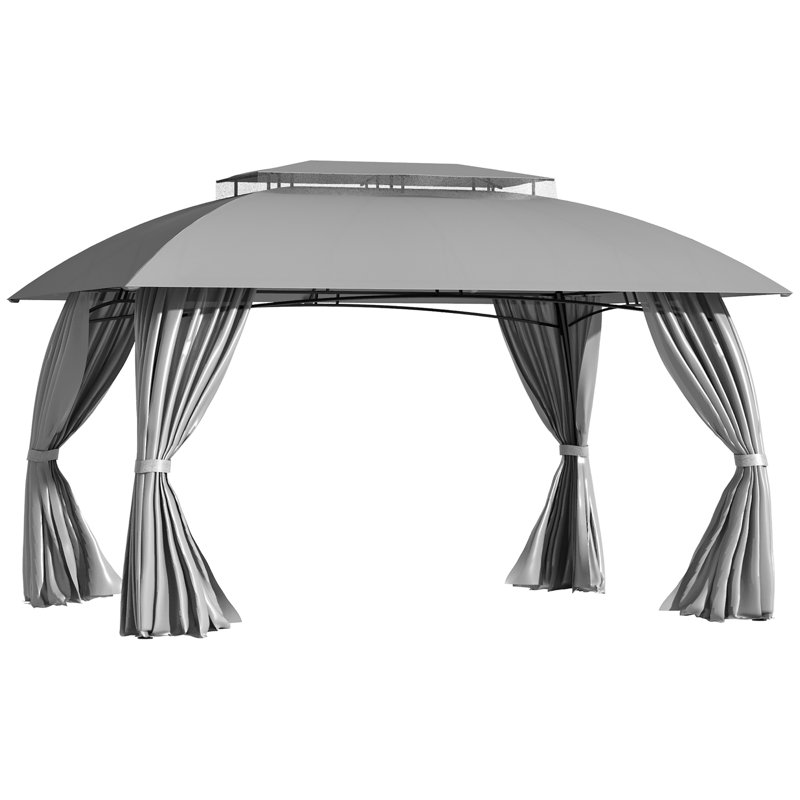 Gray Steel Frame Patio Gazebo with Double Vented Roof