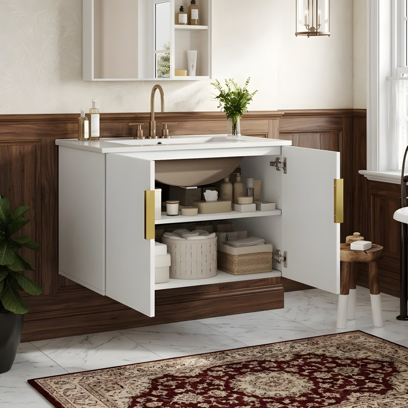 Meuble-lavabo de 30 po avec lavabo en céramique, Blanc
