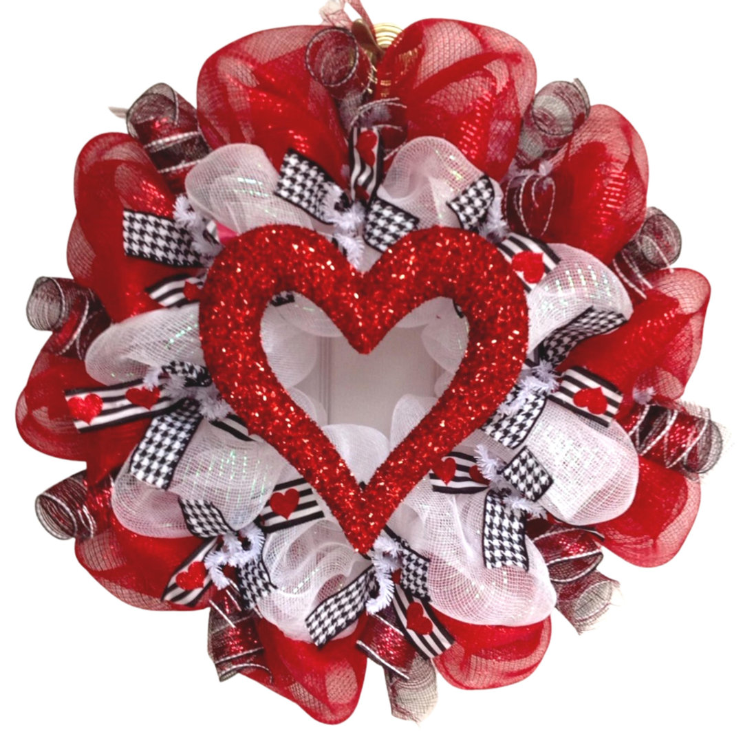 Valentines Day Wreath with Glittering Red Heart The Holiday Aisle®
