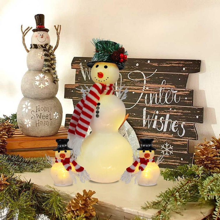 The Holiday Aisle® Christmas Decorations Indoor, Set Of 3 Crackle Glass  Ball With LED Lights Christmas Snowman Home Decor, Christmas Table  Decorations Lighted Globes With Timer For Mantel Fireplace Tabletop