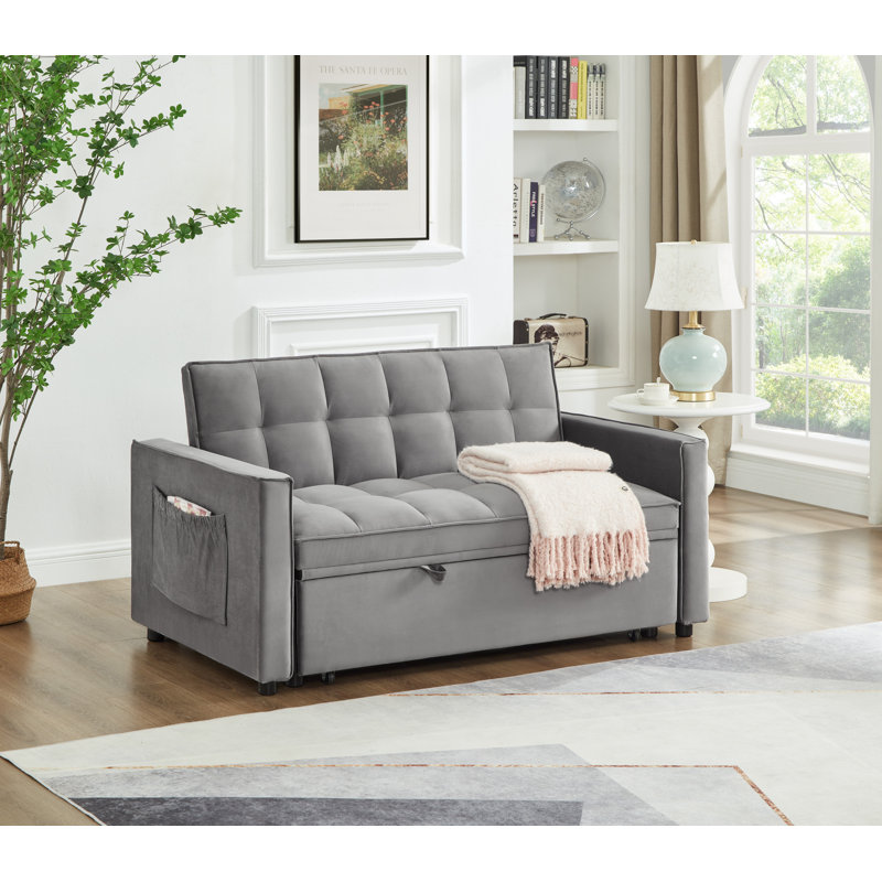 Shaiana 54.72'' Velvet Reclining Sleeper Sofa, Gray