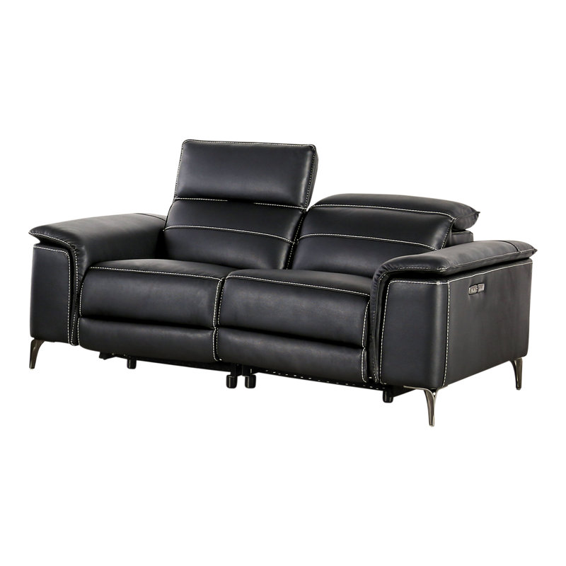 Causeuse inclinable en cuir Chelita, Noir, H 31 po x l 72 po x P 42 po