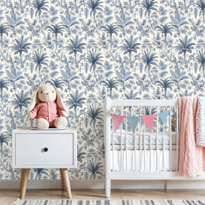 Papier peint auto-adhésif mural de style jungle tropicale rétro avec motif de palmiers et de palmiers, adhésif mural amovible blanc pour armoires de cuisine de chambre à coucher 17,7 po x 118 po