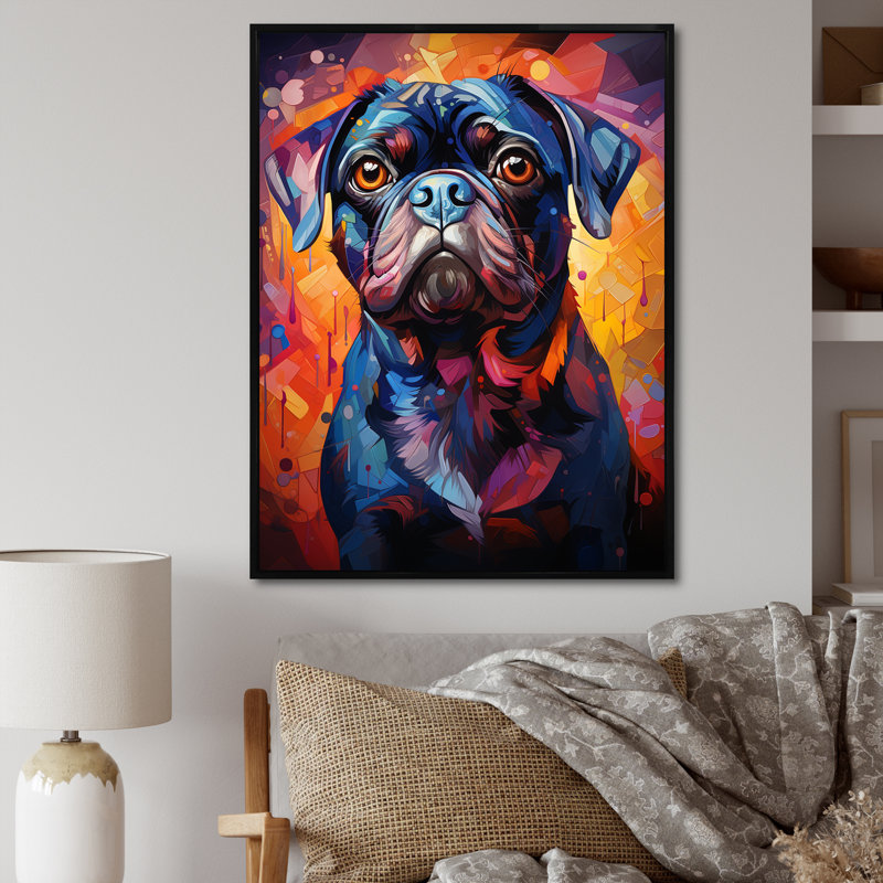 Popart Pug Parade VI sur toile, H 40 po x l 30 po x P 1,5 po, Cadre flottant noir
