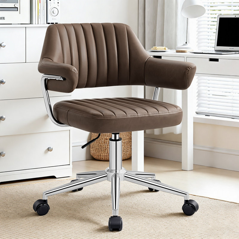 Chandler Leather Upholstered Desk Office Chair for home office, Leather Chocolate