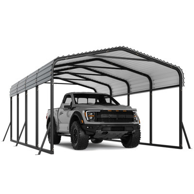 12x20 FT Metal Carport with Galvanized Steel Roof, Heavy-Duty Permanent Outdoor Car Shelter for Cars, Boats, Trucks