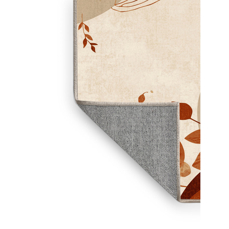 Machine Washable Ortmund Autumn Leaves Modern Rustic Abstract Rug in Beige – Beige Binding, 6x9