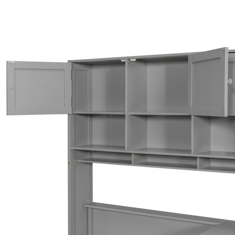 Lit multifonctionnel gris, fabrication en bois, style moderne pour l'organisation
