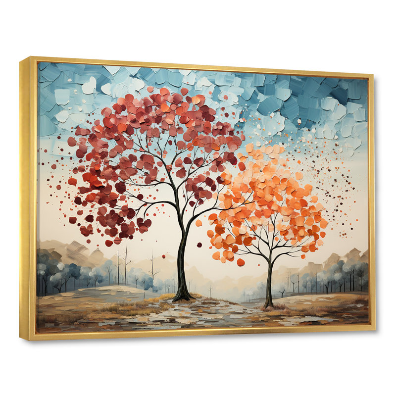 «Mute Tone Maple Trees Collage II», reproduction sur toile, Cadre flottant doré, H 34 po x l 44 po x P 1,5 po