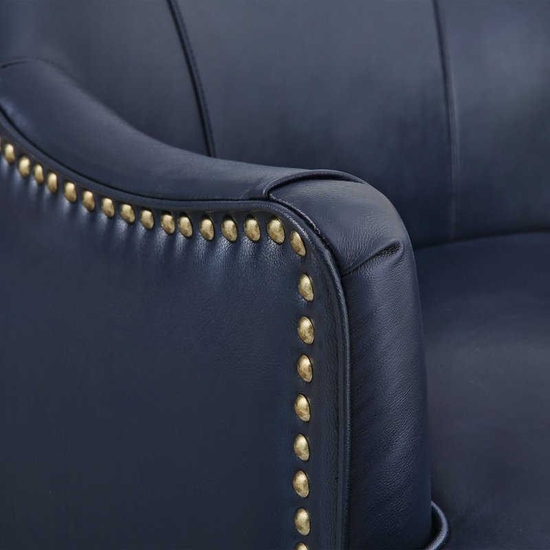 Fauteuil demi-tonneau pivotant en cuir véritable Fazio, Marine
