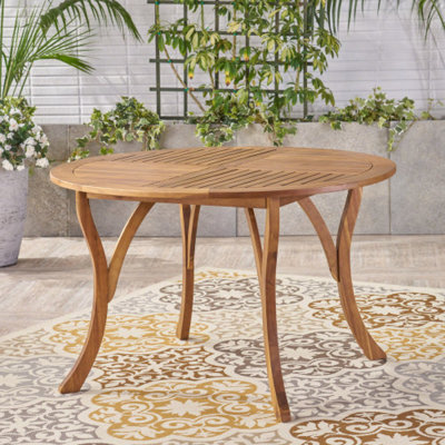 Table de patio en acacia durable, finition teck, style moderne pour l'intérieur et l'extérieur