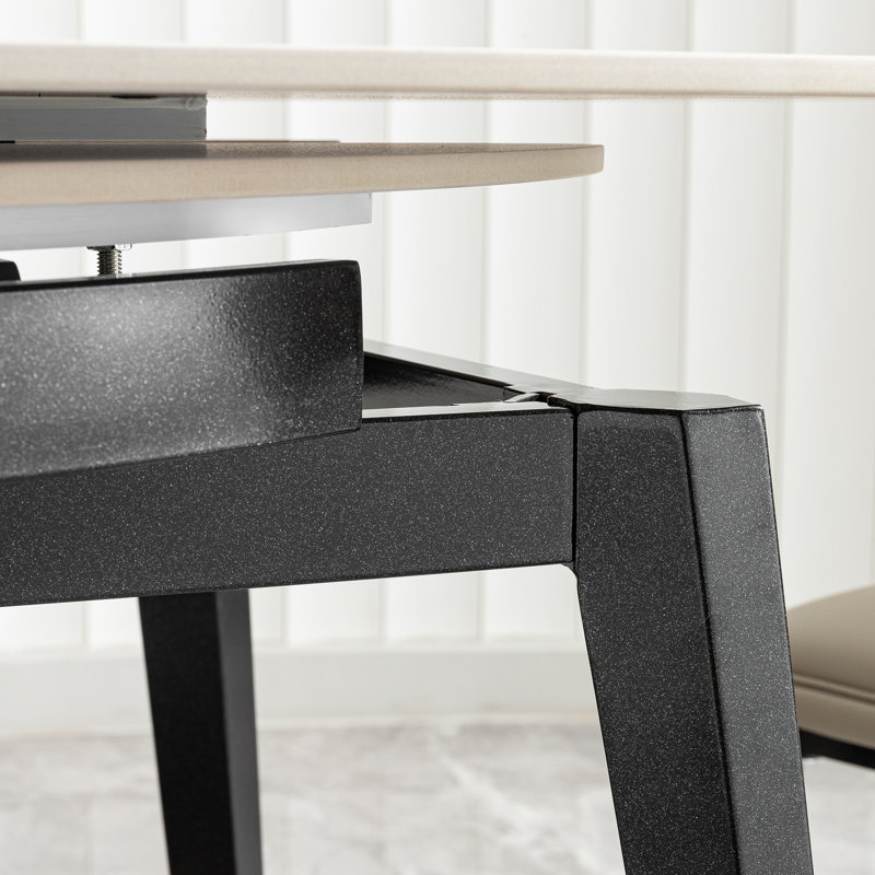 Table de salle à manger ronde de 33,5 po à 51,2 po en pierre frittée extensible blanche