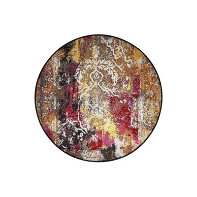 Yellow Pink Traditional Moroccan Ethnic Area Rug