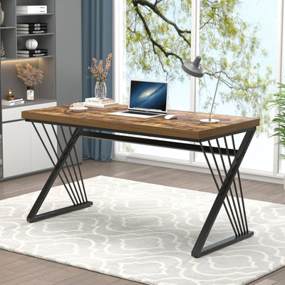 Cheryel 53" Modern Wood and Metal Computer Desk, Light Grey