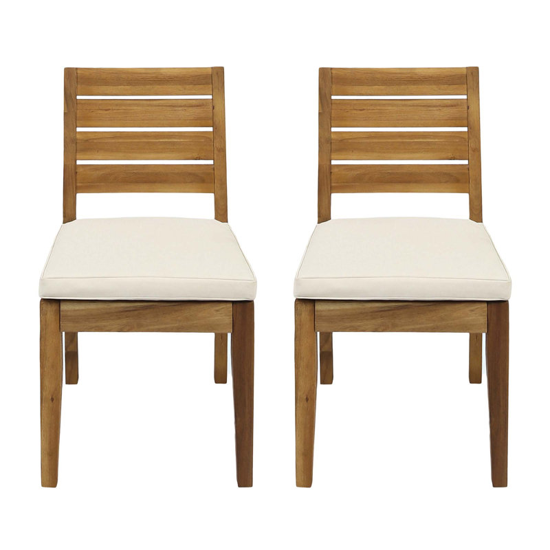 Chaise de salle à manger d'extérieur sans accoudoirs avec coussins (ensemble de 2), naturel et beige, Naturel