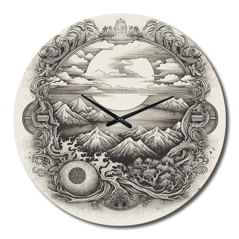 Timeless Asian Landscape Metal Wall Clock, Extra Large