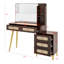 Détails du bureau de maquillage rétro avec miroir et lumières, 5 tiroirs, tablette et tiroir en rotin-712812995