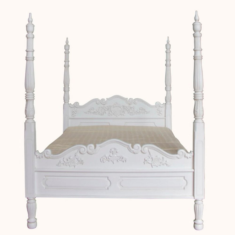 Solid Wood Bed, Antique White, Kingsize (5')