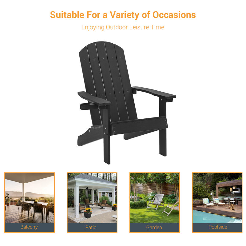 Chaise en plastique résistante aux intempéries Sareen Adirondack Chair, Noir