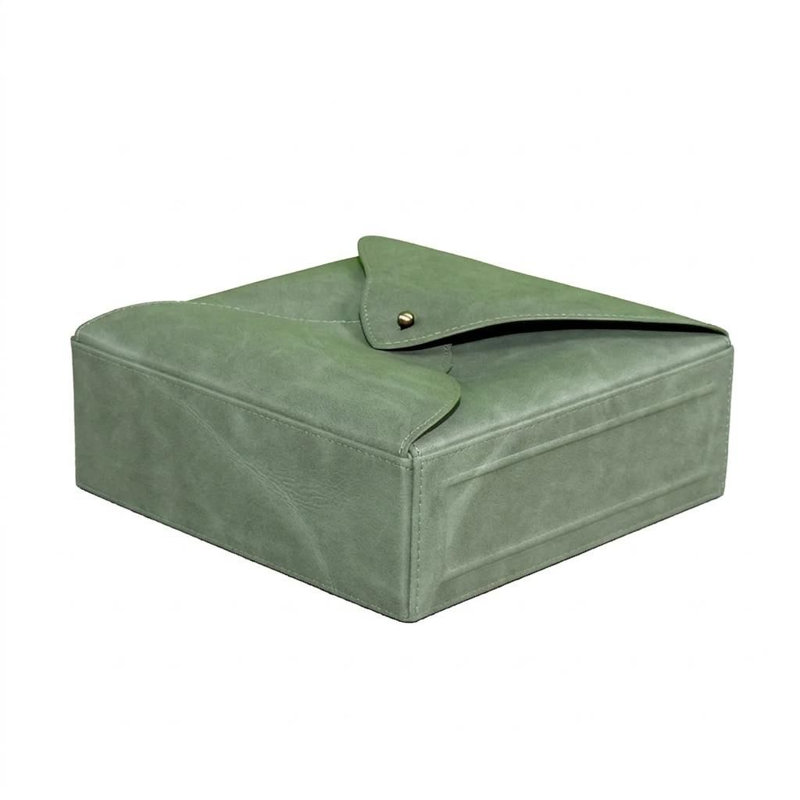 Boîte à bijoux en cuir véritable Nappa pour elle en vert mousse rétro