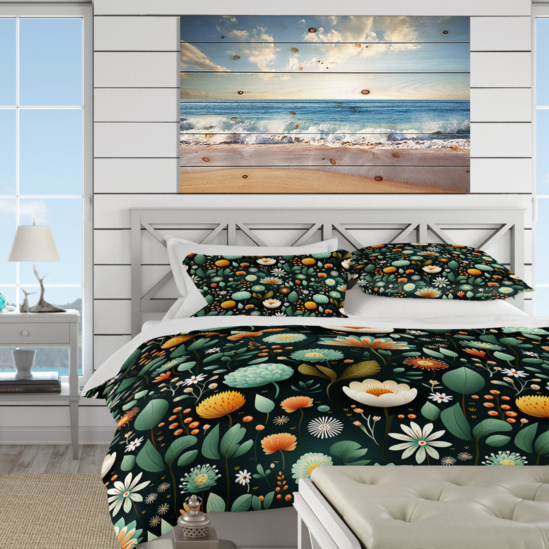 Ensemble de housse de couette Mint Poppies Motifs II, Housse de couette pour très grand lit et 2 très