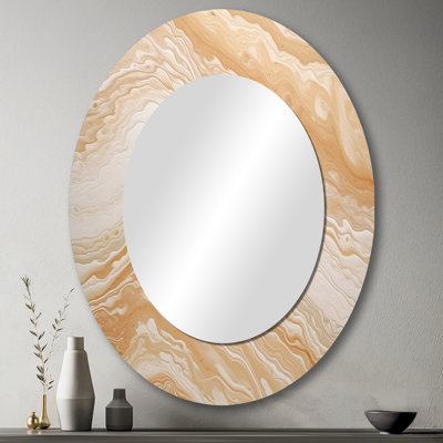 Crème marbré Melody II - grand miroir mural ovale sur métal