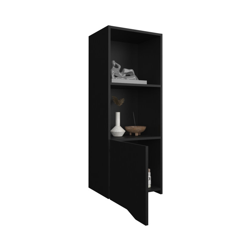 Obregon 43" Tall One-Door Wall Cabinet  With Two Open Shelves, Medicine Cabinet, Black