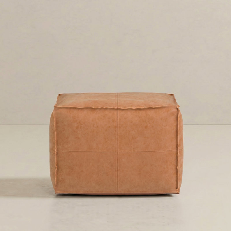 Dunfry 18"W Vegan Leather Square Pouf