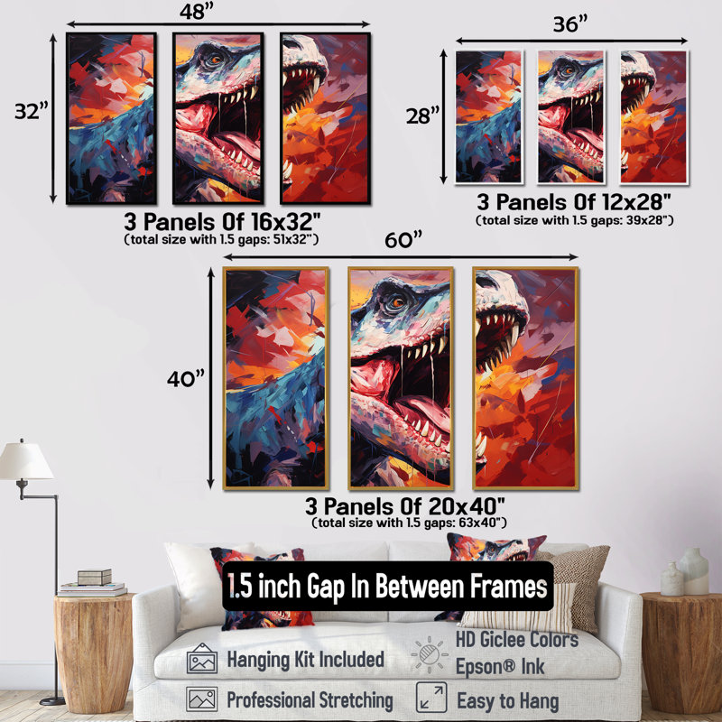 Popart Trex Dinosaur II - dinosaure, art mural, Cadre flottant noir, H 32 po x l 48 po