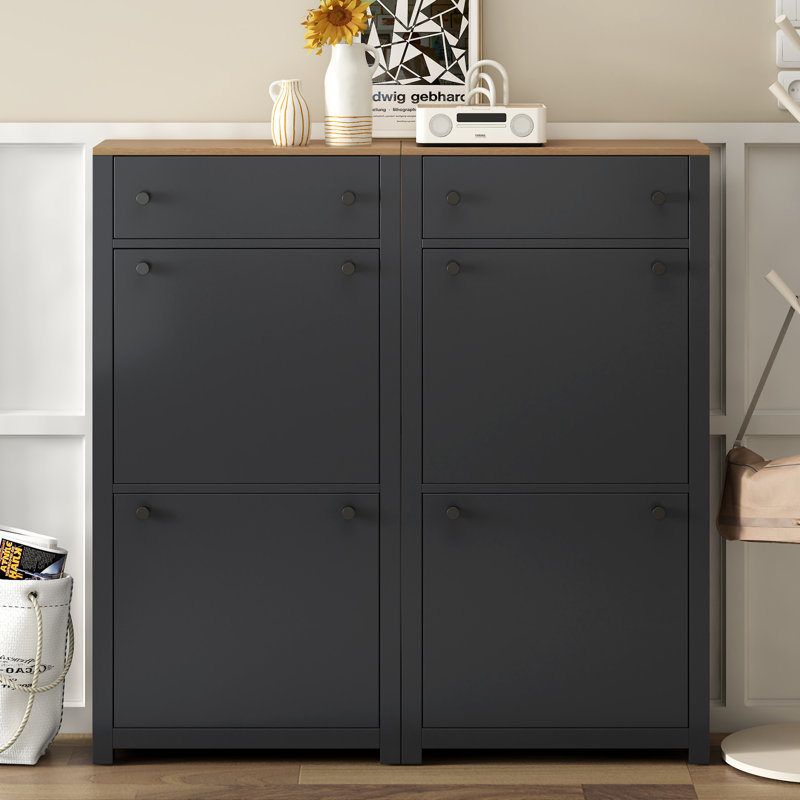 Ensemble d'armoire à chaussures avec 4 tiroirs rabattables, Noir
