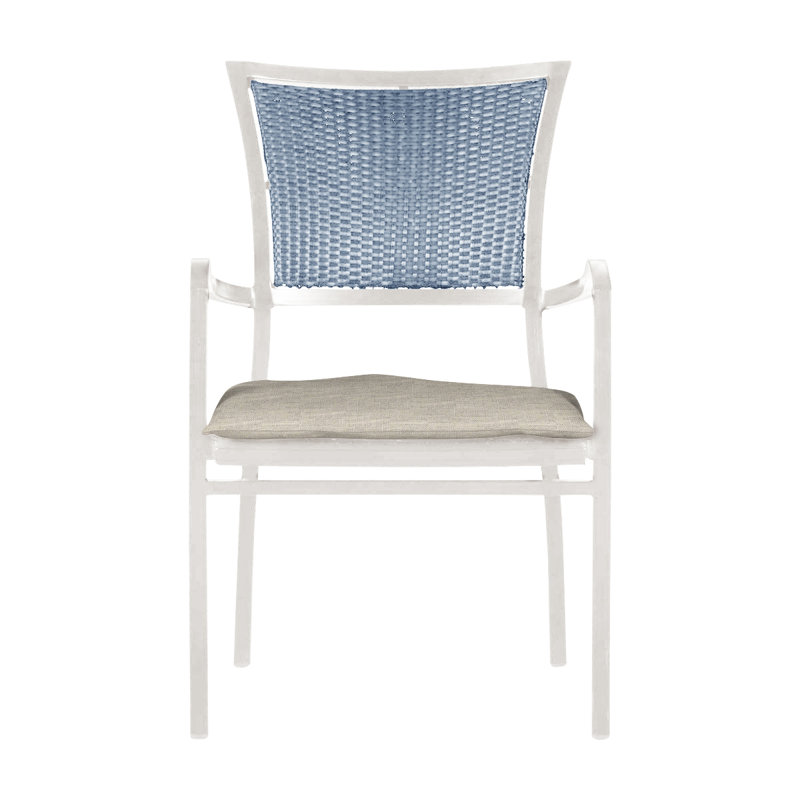 Fauteuil d'extérieur en résine tressée Aire N-Dura, Pas de soudure, Sunbrella® ‑ lin colombe, Craie / Chambray