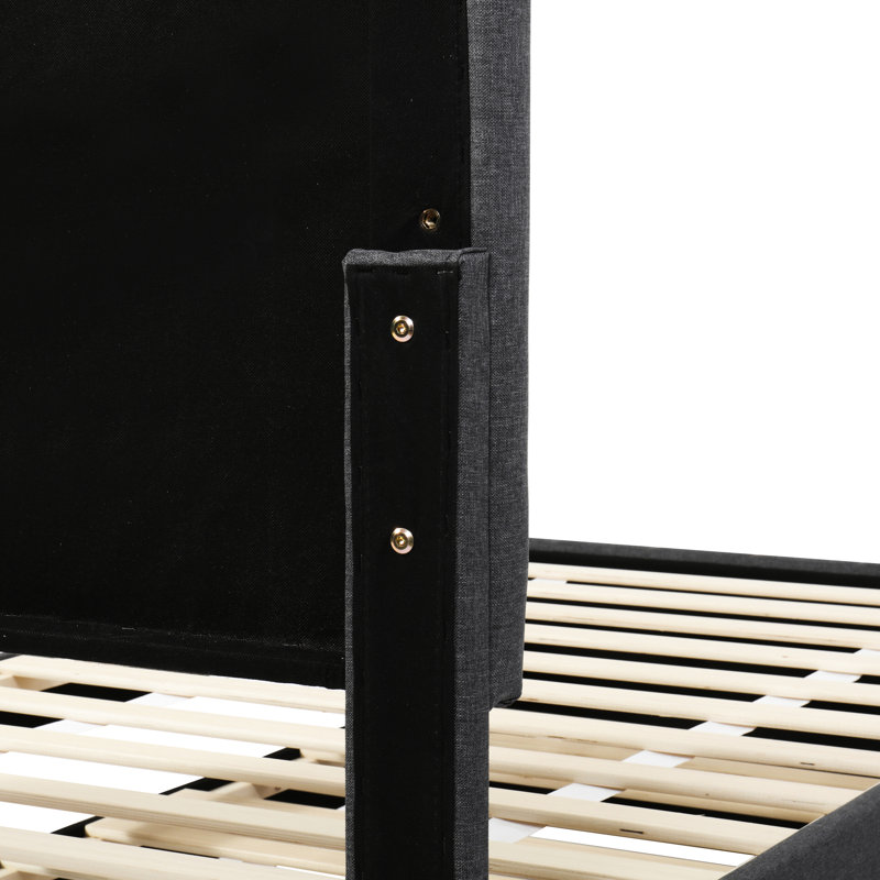 Lit plateforme tapissier simple avec lit gigogne et 3 tiroirs attrayants en lin gris