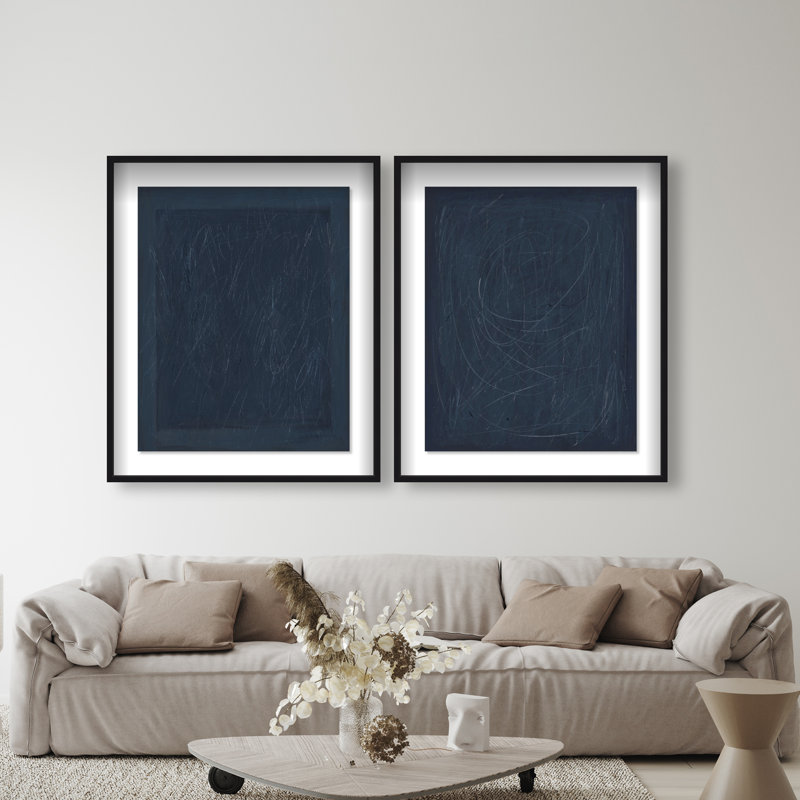 Deep Blue Set Set by Oliver Gal, 37.5"H x 46.5"W, Black Shadowbox