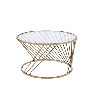 Stylish Clear Glass Top Coffee Table With Champagne Metal Base, Practical, 32X32x18in, 33Lb Champagne Base And Transparent - Addition