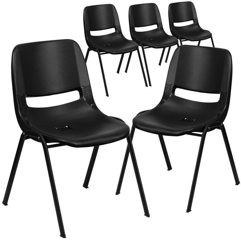 Oliverson 440 lb. Capacity Kid's Ergonomic Shell Stack Chair, Black, Black