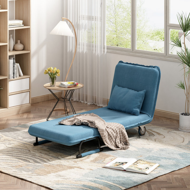 Fauteuil futon simple à dossier serré, Mélange de lin bleu, H 29,9 po x l 30,3 po x P 25,6 po