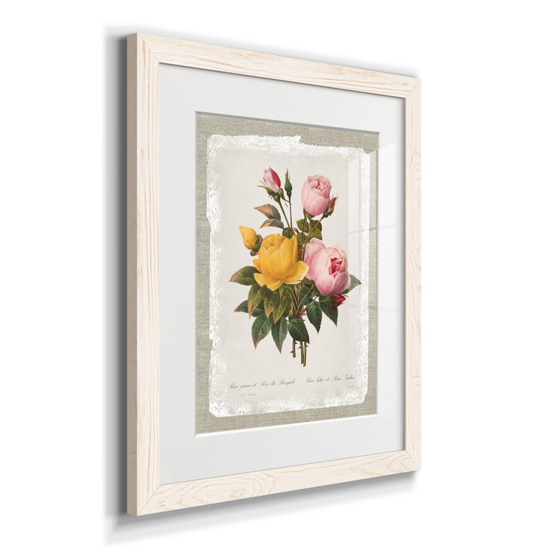 «Botanical Bouquet Roses», reproduction d'art graphique sur papier encadré, H 20 po x l 17 po x P 1,5 po, Blanc