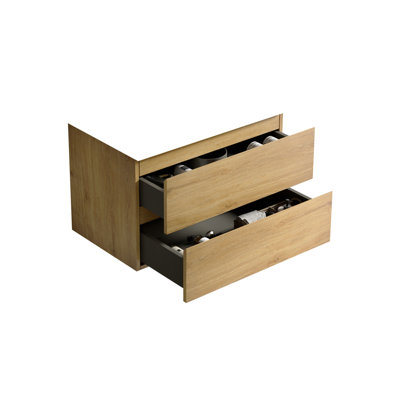 Armoire murale au fini chêne naturel - deux tiroirs pour l'organisation de la salle de bain