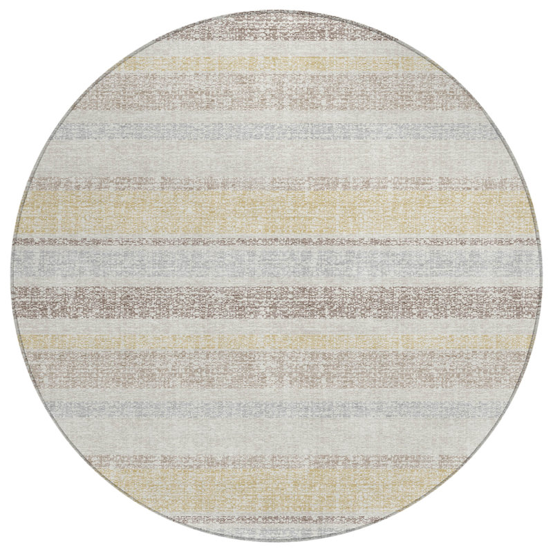 Machine Washable Indoor/Outdoor Xhevrie Ivory Rug, Round 8'