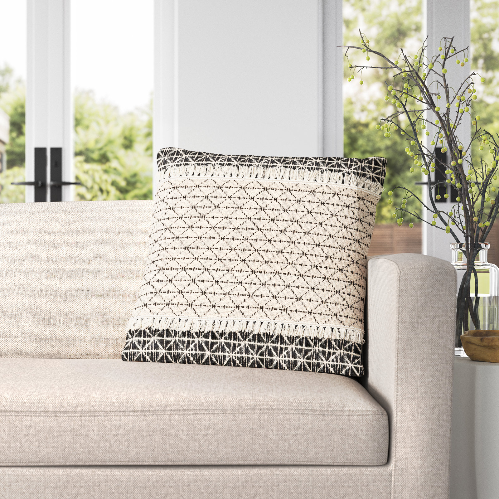 Santina Tassels Cotton Throw Pillow, 20" x 20", Down
