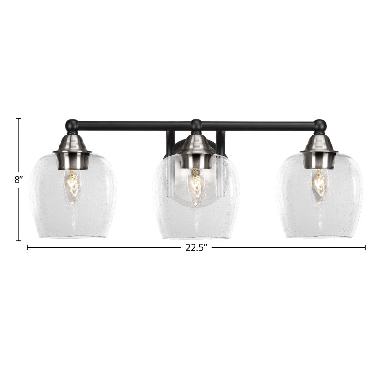 Michell 3-Light Bath Bar, Clear Bubble, Matte Black/Brushed Nickel