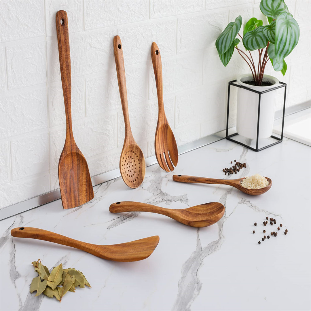 6 Piece Kitchen Quality Wooden Cooking Utensils