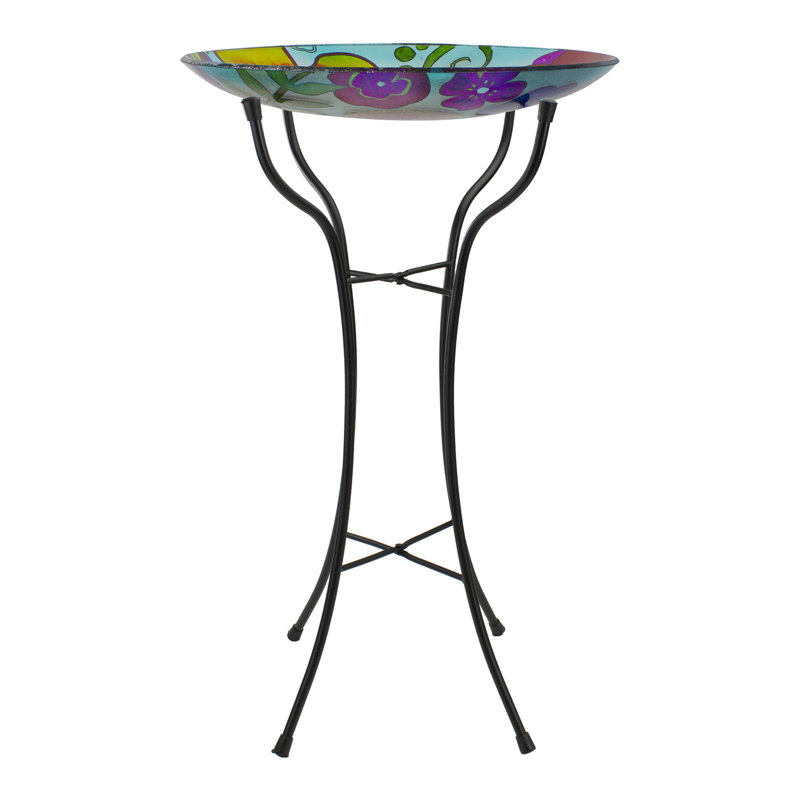 18" Multicolored Hand Painted Glass Circular Bird Bath