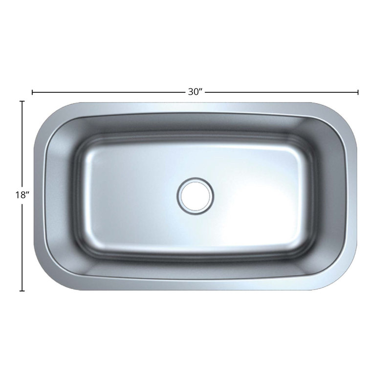 DAX Single Bowl Undermount Kitchen Sink - 30" x 18" - 18G - Stainless Steel