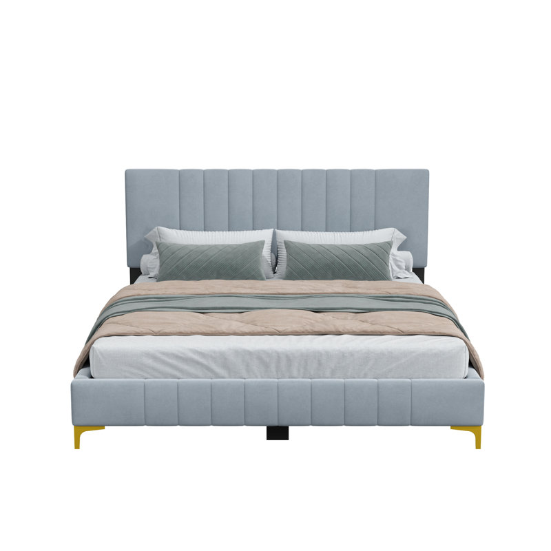 Jineane Upholstered Panel Bed, Gray/Gold, Full 